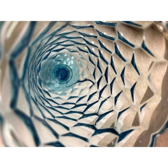 FASTORIA Vintage Blue Diamond Pattern Glass Goblet With Scalloped Rim- 8.5" Tall - Picture 8 of 10